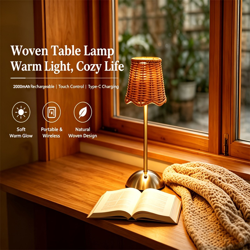 Led Desk Light Usb - Luminária de Mesa Artística em Rattan