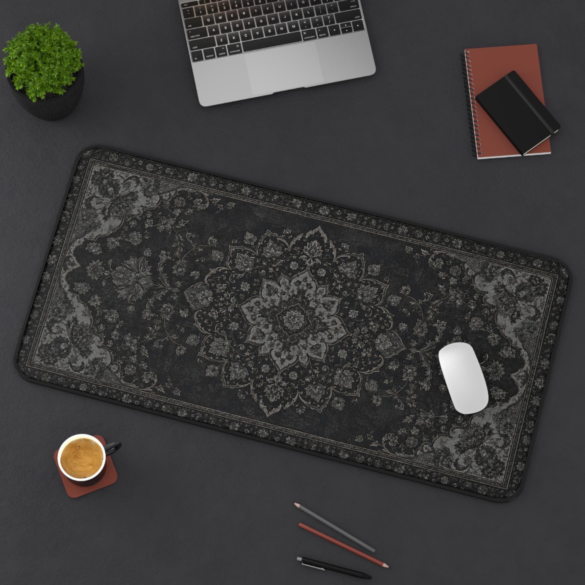 Desk Setup Dark - Tapete de Mesa Preto, Almofada de