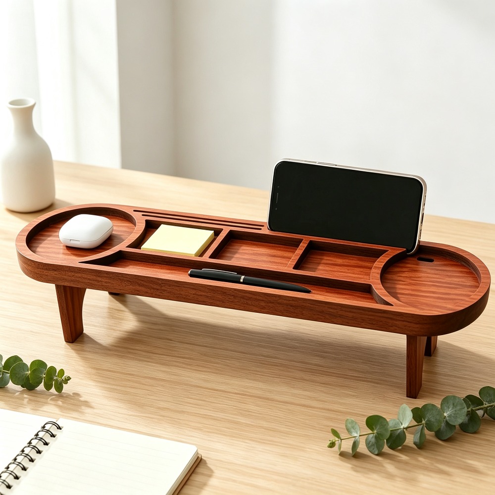 Desk Setup Home - Organizador de Mesa de Madeira com