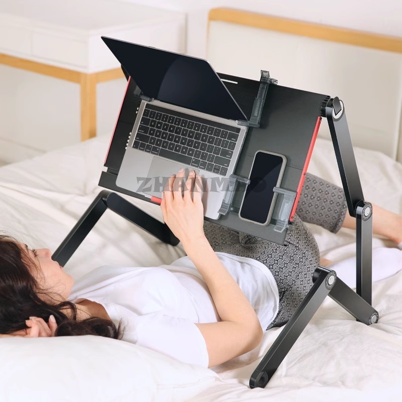 Desk Setup For Laptop - Deitado plano na cama, mesa para