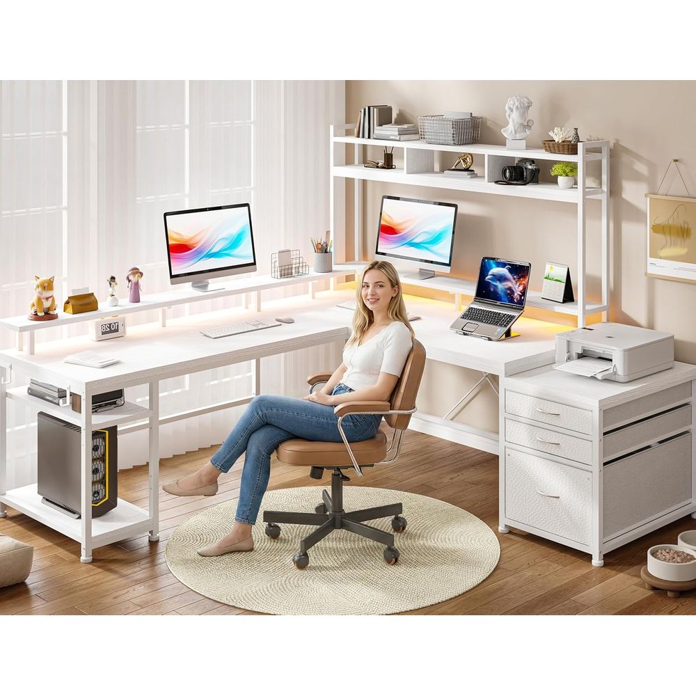 Mesa em L de 104 polegadas par - Desk Setup No Computer avaliação e preço