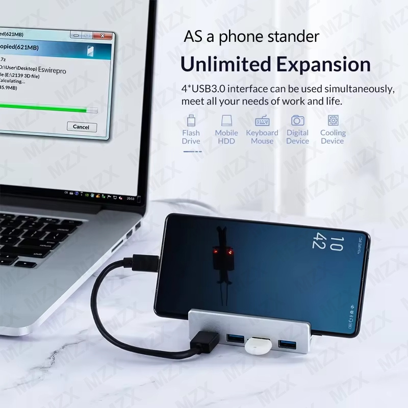 MZX USB 3.0 3.2 HUB 5Gbps 10Gb - Desk Setup Hub avaliação e preço